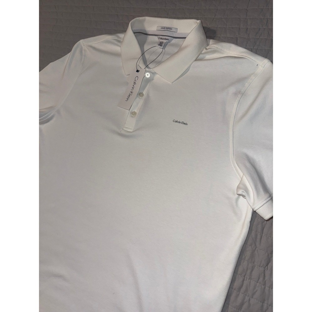 Calvin Klein Mens Liquid Cotton Polo Shirt White Short Sleeve 40X8156 Large NWT